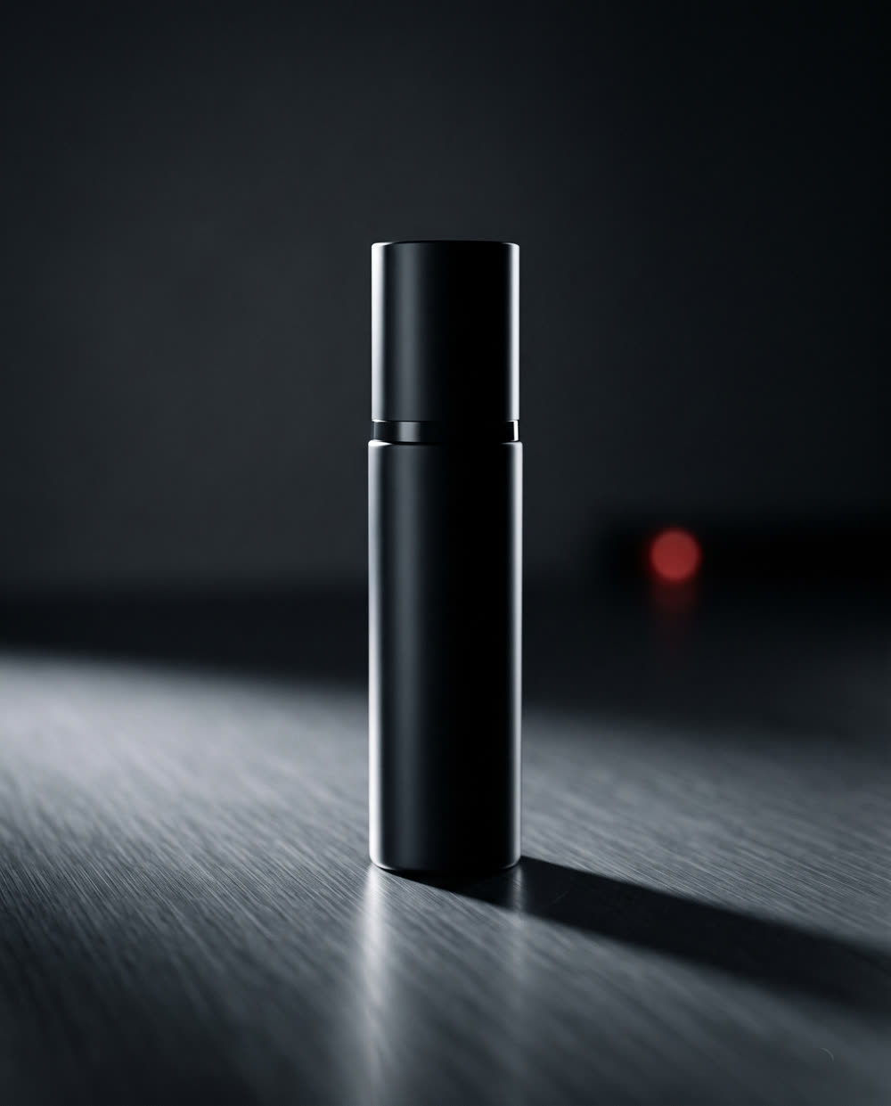 Concept study: matte-black cosmetic bottle, studio product shot